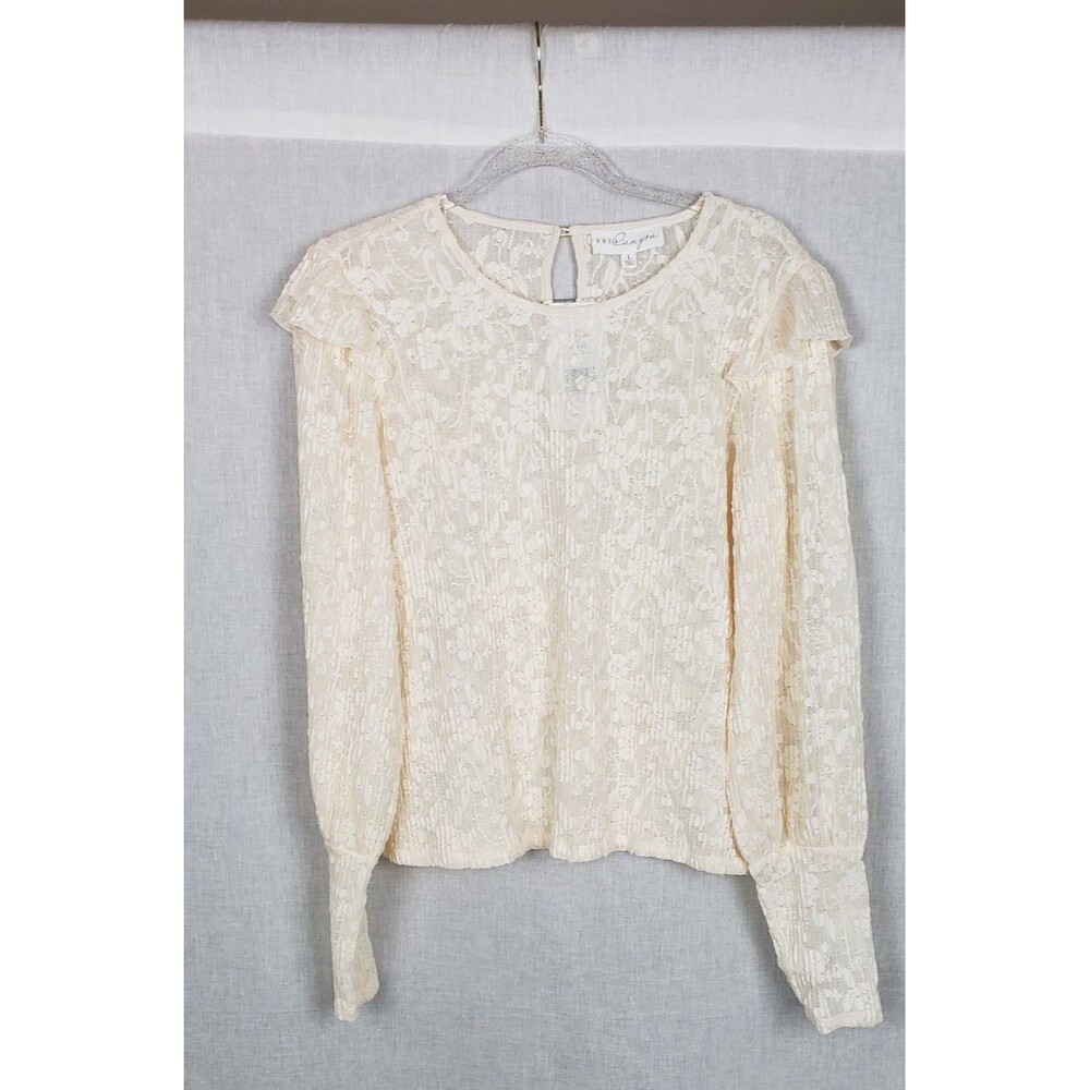 Brea Canyon‎ Blouse Top L Ivory Lace Floral Victorian Cottagecore Regencycore